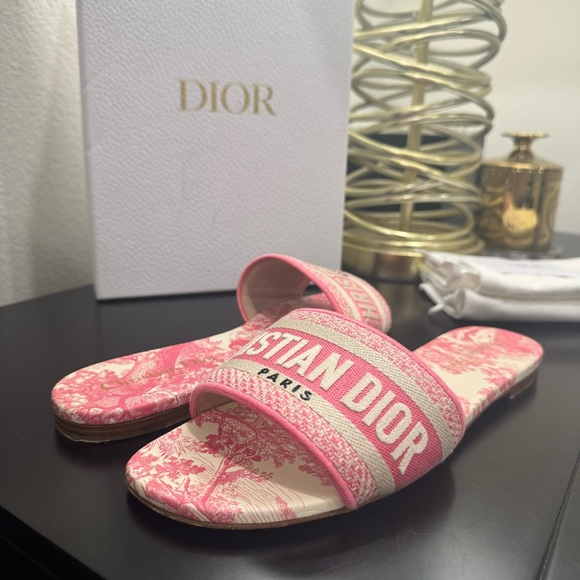 Christian Dior Dway Embroidered Logo Slide Sandal Pink 39 - Picture 4 of 11